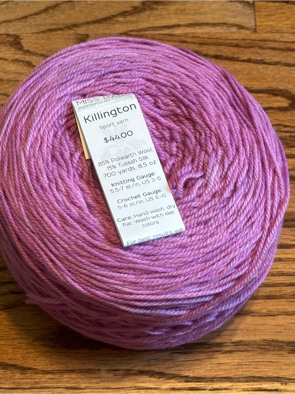 Miss Babs Killington Yarn Sport Weight Oweda Wool Silk 700 Yards Pink Purple NWT
